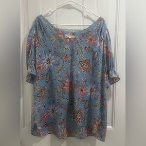 LOFT Gray and Orange Relaxed Ruffled Blouse